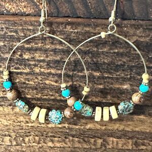 Handmade Western Hippie Copper Wire‎ Colorful Wooden Beads Drop Earrings, Gift B